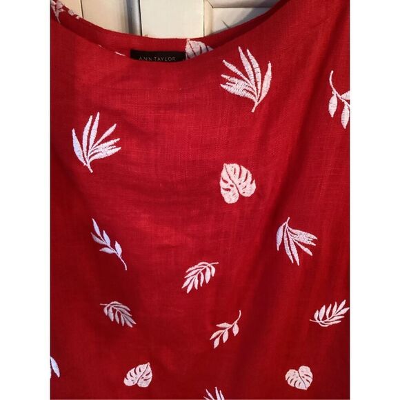 Ann Taylor Linen Blend Red Dress Tunic with TieSz XL Embroidered - Picture 3 of 7